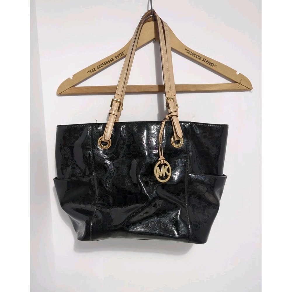 Michael kors Jet Set large Black Patent handbag Shiny 3 Compartments